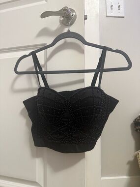 Zara Black Beaded Bustier Crop Top